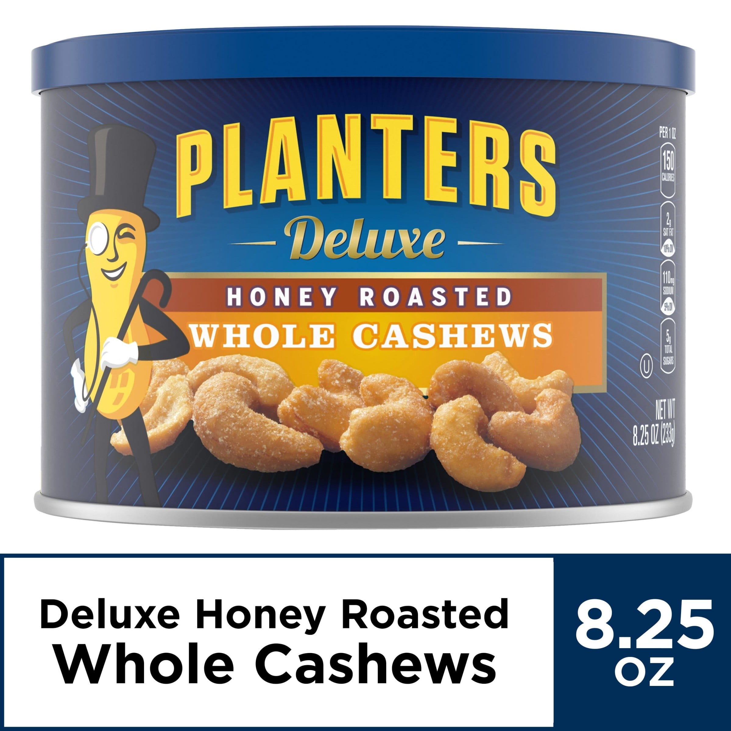 Planters Deluxe Honey Roasted Whole Cashews, 8.25 oz Canister Walmart