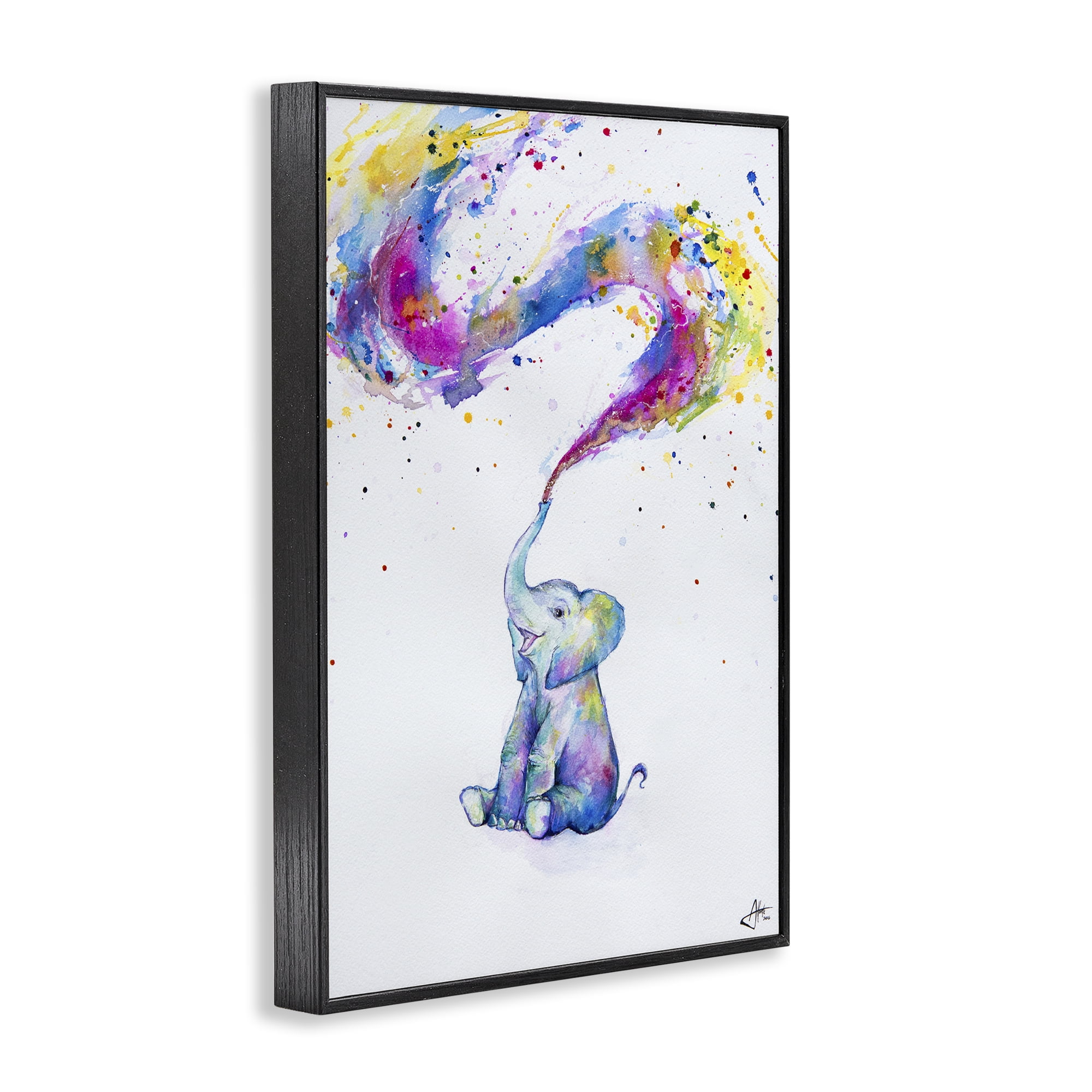 Stupell Industries Spring Elephant & Paint Splatter Black Framed Giclee Art, design by Marc Allante