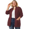 thumbnail image 1 of Women Plus Size Shawl Collar Open Front Sweater Cardigan Burgundy 3X, 1 of 6