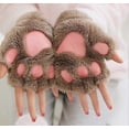 thumbnail image 1 of Guantes de pata de gato Lindos guantes de dedos abiertos de gato de dibujos animados para niñas Guantes de medio dedo con pata de oso de pelo cálido y grueso en invierno, 1 of 1