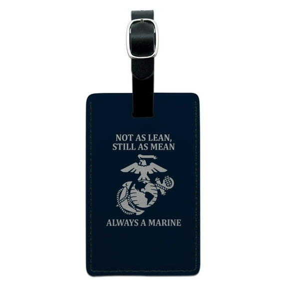 Not as Lean Still as Mean Always a Marine USMC White Blue Officially Licensed Rectangle Leather Luggage Card Suitcase Carry-On ID Tag