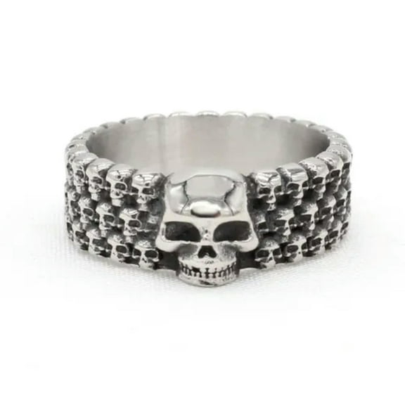 QQTDFG Men Women Punk Skull Band Ring Stainless Steel Skeleton Cocktail Party Biker-Silver-13