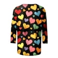 thumbnail image 4 of Htigea Womens 3/4 Sleeve T-Shirts Cute Heart Print Shirts Plus Size Crewneck Pullover Tops Casual Holiday Tunic Tees Valentines Day Gifts for Her Black,L, 4 of 5
