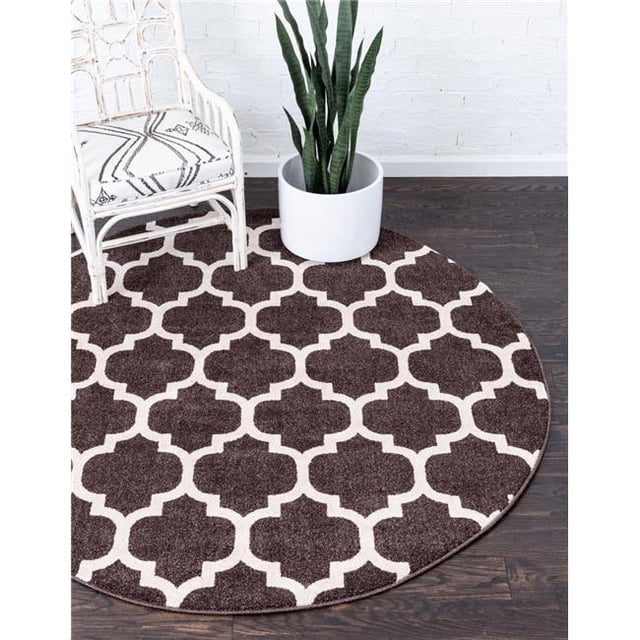 Unique Loom 3136432 3 ft. 3 in. x 3 ft. 3 in. Philadelphia Trellis Round Rug, Dark Brown