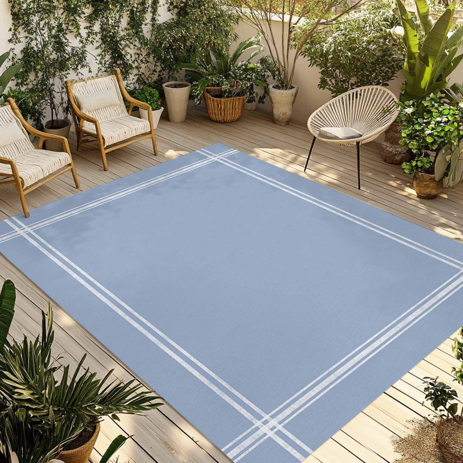 Outdoor Rug 5x8ft Solid Color Large Area Rug Light Blue Indoor Outdoor Carpet Outdoor Rugs Mats for Patio Camping,RV,Front Door, Outside Decor
