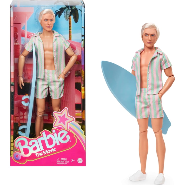 Barbie The Movie Ken Doll Wearing Pastel Pink and Green Striped
