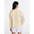thumbnail image 4 of Time and Tru Women's Linen Blend Button Front Cropped Top with Long Sleeves, Sizes XS-XXXL, 4 of 6
