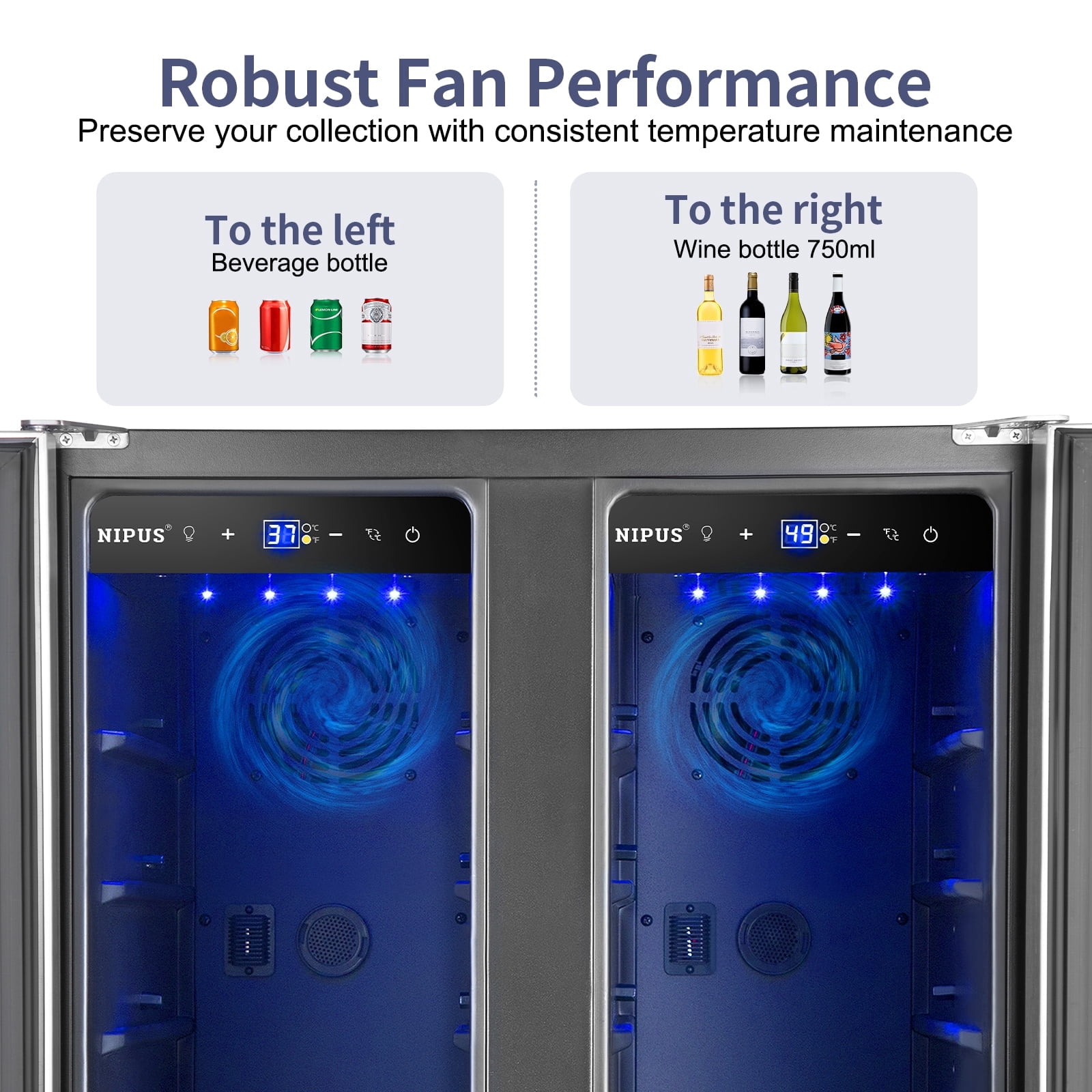 Nipus 24" Wine and Beverage Refrigerator,Dual Zone Hold 18 Bottle and 57 Can,Digital Touch Control,Built-In or Freestanding