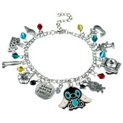 Lilo & Stitch Themed Silvertone Metal Novelty Charm Bracelet With Plastic Gems