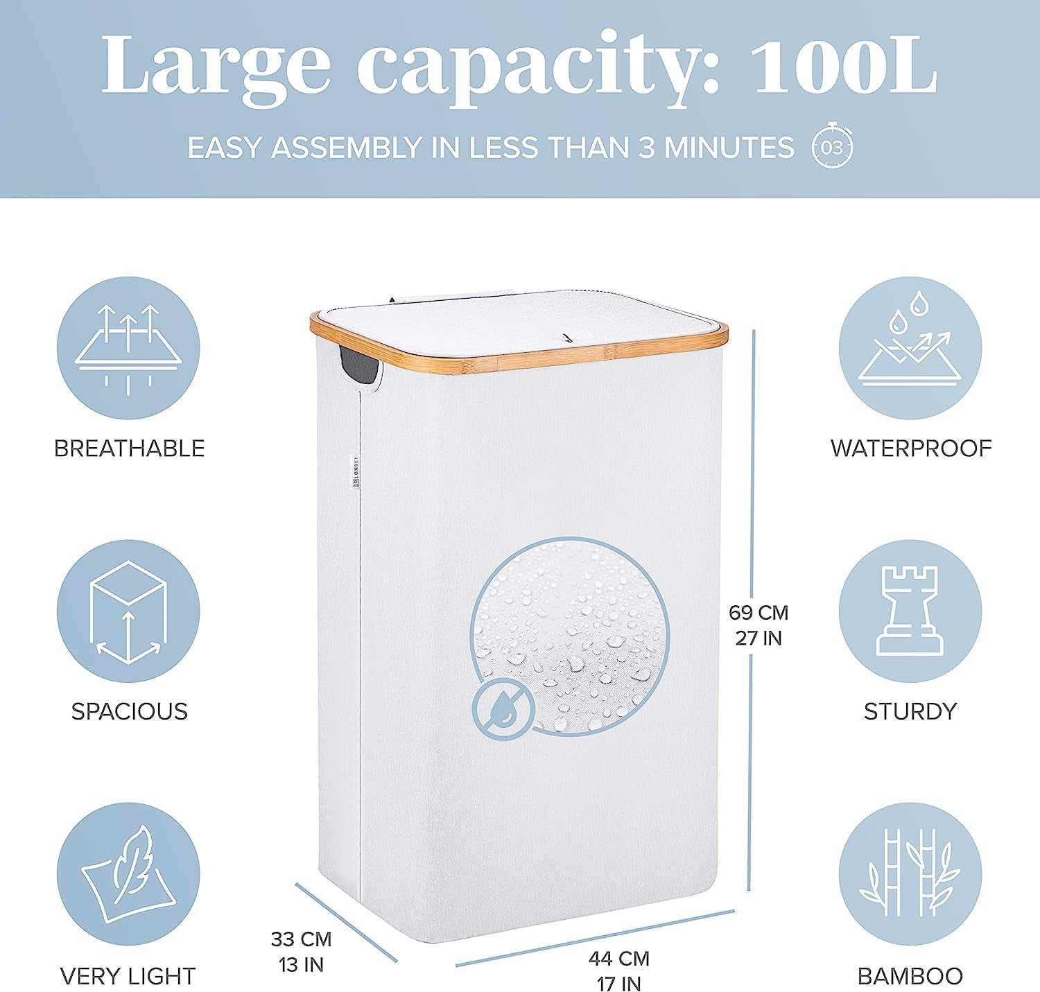 Lonbet Adult Fabric Laundry Basket Hamper with Lid, Light Grey