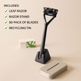 thumbnail image 2 of Set de maquinillas de afeitar Leaf Shave The Leaf Razor cromado con soporte y cuchillas, 2 of 6
