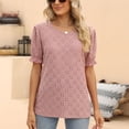 thumbnail image 5 of JWZUY Womens Solid Blouse Puff Sleeve Shirts Crewneck Short Sleeve Tops Elegant Tshirts Temperamentt Tunic Cute Casual Tees Specials Pink XXL, 5 of 8