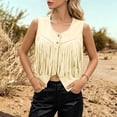 thumbnail image 5 of Atkumj Western Vest Women Vintage Suede V Neck Fringe Hem Button Up Vests Fashion Casual Solid Color Cropped Women Vest Top for Everyday Western Look 2XL, 5 of 6