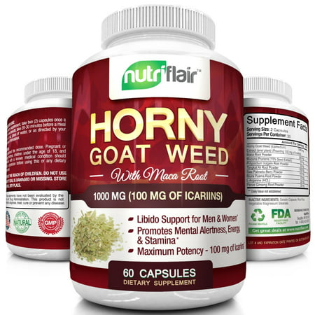 NutriFlair Extra Strength Horny Goat Weed Extract - 1000MG Epimedium with Maca Root, Ginseng, Saw Palmetto - Men &amp; Women Complex - Supports &amp; Enhances Libido, Sexual Energy and Stamina