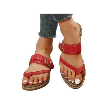 

Welliumy Women s Flip Flops Backless Sandals Clip Toe Thong Sandal Beach Slides Summer Stylish Slip On Red 6.5