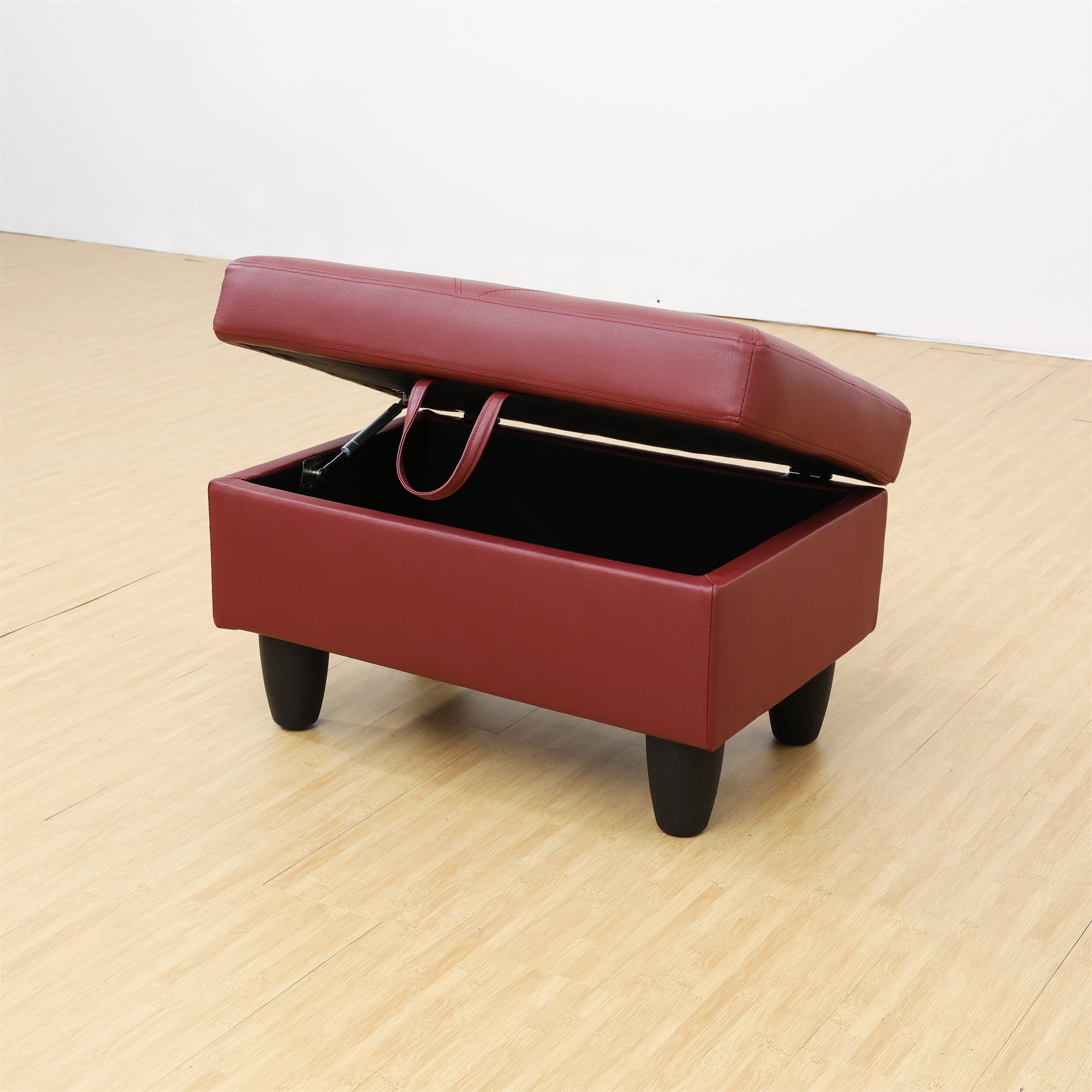 Aukfa 29" Storage Ottoman Bench for Sectional Sofa for Home Office, Lift Top , Leather, Red
