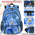 thumbnail image 2 of Herdesigns Lotus Large Backpack Set with Lunch Box Lightweight Water Resistant Travel Laptop Backpacks Casual Daypacks for Women Men, Blue Floral, 2 of 8