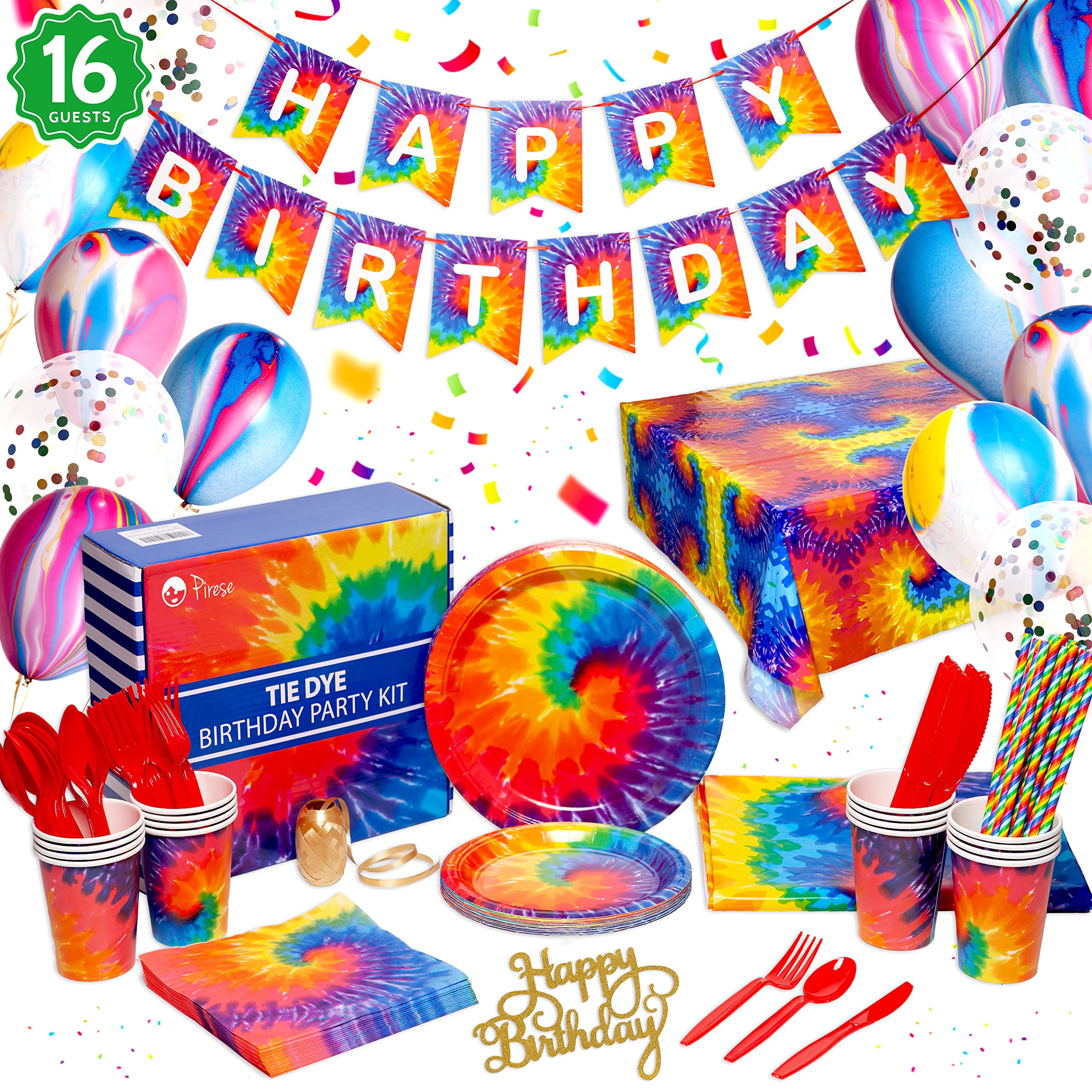 Pirese Tie Dye Birthday Party Supplies, Tie Dye Party Supplies, Tie Dye Party Decorations