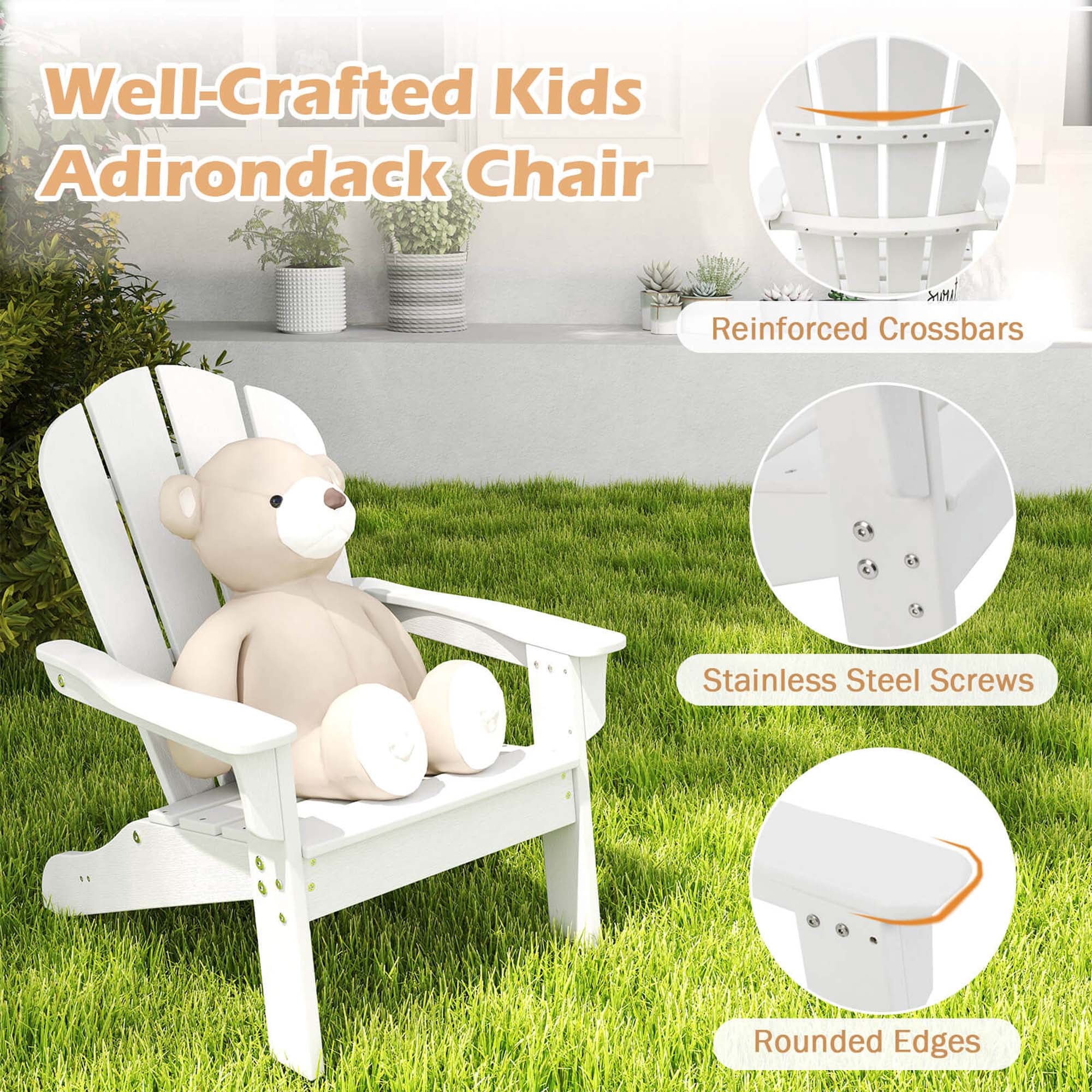 Costway Kids Adirondack Chair with High Backrest Armrests Fire Pit Chair for Kids Ages 3-8 White