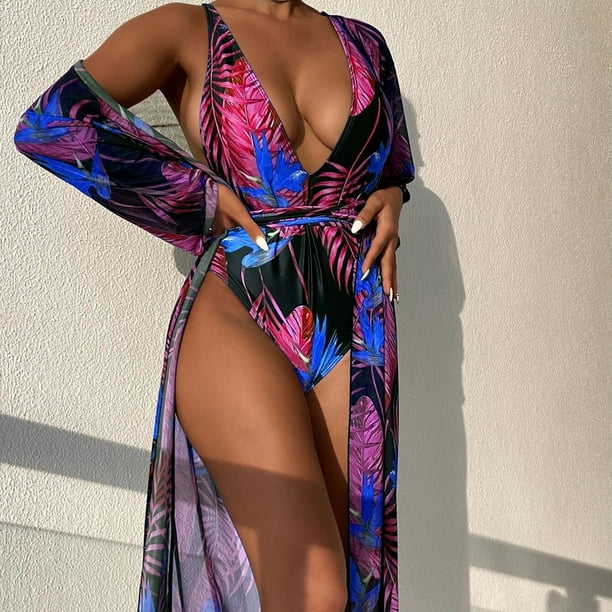 Womens Swimsuit Clearance Under $10 Ladies Trendy Flower Leaf Print Tight  Fitting Bikini Hollow Out Sexy Women's One-Piece Swimsuit Smock Suit Pink M  