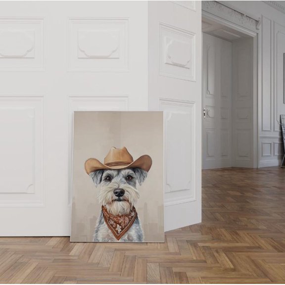 Miluva Schnauzer Dog Cowgirl Hat Print, Neutral Aesthetic Print, Vintage Art, Western Trendy Wall Art, Cowgirl Hat Print, Funky Western Art Wall Art Decor For Home Office, 8x12 UNFRAMED