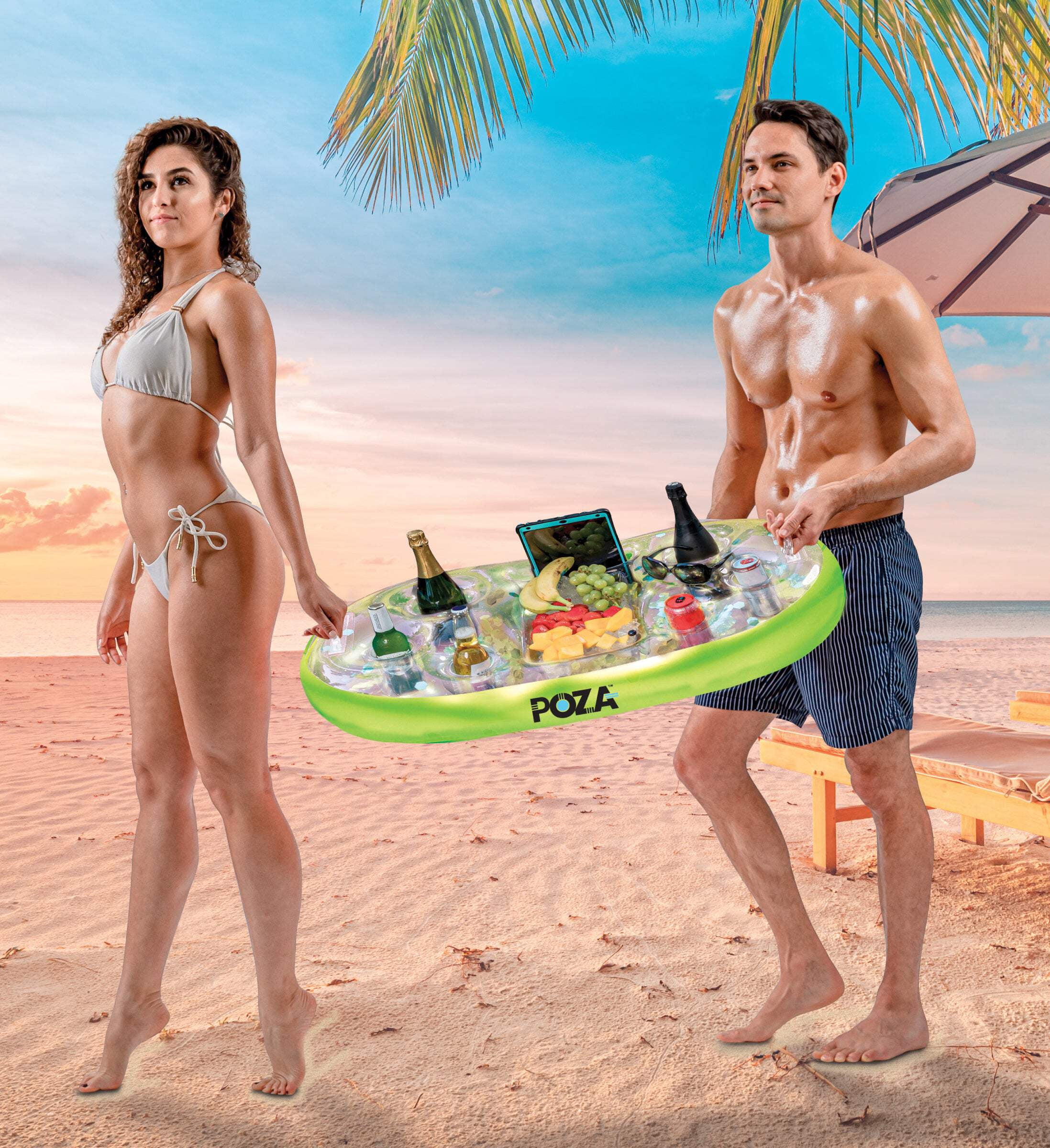 POZA Inflatable Cooler Float - Luxury Inflatable Drink Cooler for Pool Filled with Sparkly Confetti, Premium Pool Party Cooler, Perfect Cooler Float for River, Beach or Pool - 39x23 Inch - Green Gold