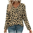 thumbnail image 4 of VgaVtl Plus Size Tshirts Women V-Neck Long Sleeve Ladies Tops Camping Loose Leisure Leopard Print Fancy Yellow Shirts,S, 4 of 7