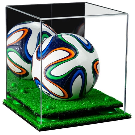 Deluxe Acrylic Mini - Miniature (not Full Size) Soccer Ball Display Case with Mirror, Green Risers and Turf Base (Best Soccer Ball For Turf)