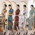 thumbnail image 2 of Falda cheongsam adelgazante de estilo chino joven de manga corta de satén largo de verano y otoño, ropa de mujer de talla grande, 2 of 6