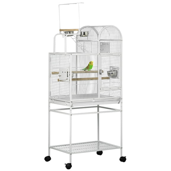 Zateety 55" Large Parrot Cage with Toy Hooks Above Top Bird Perch, Tray, Food Cups, Rolling Stand, Bird Cage for Cockatiels, Parakeets, Lovebirds