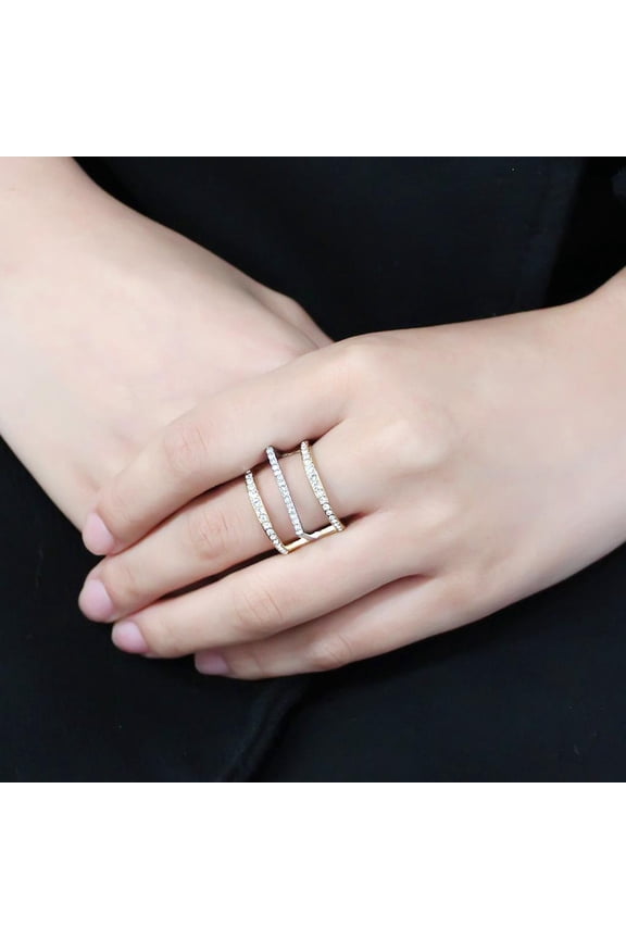 TK3593 - Two-Tone IP Gold (Ion Plating) Stainless Steel Ring with Top Grade Crystal in Clear