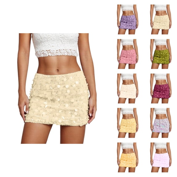 Sequin Glitter Bodycon Mini Skirt With Reflective Metallic Shine For Night Out Party And Club Wear