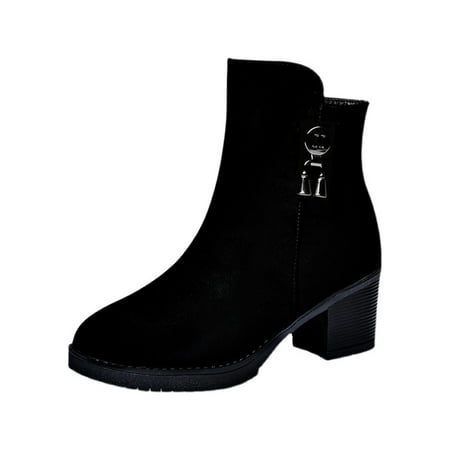 

Daeful Ladies Stacked Heels Boot Soft Sole Ankle Boots Zip Up Mid Heel Bootie Anti-Slip Comfort Winter Shoes Office Short Booties Black 5