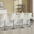 thumbnail image 3 of Bar Stools Set of 4, Adjustable Velvet Counter Barstools with Botton Tufted Back Swivel Upholstered Comfy Chairs Lion Head Pull Ring Silver Base for Kitchen Island, Dining Room, Cream, 3 of 10