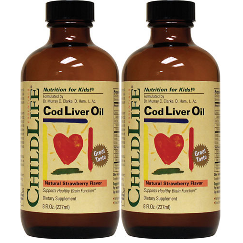 Child Life Cod Liver Oil, Natural Strawberry Flavor, Grate Tasting Liquid Formula 8 oz X2