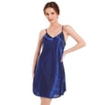 thumbnail image 2 of Defitshape Women's Satin Nightgown V Neck Chemise Mini Full Slip Baby Doll Lingerie Dress Strap Adjustable Nightwear Nighty Sleepwear Blue Medium, 2 of 5
