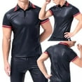 thumbnail image 6 of Men Shiny Leather T-shirt, Soft Matte Leather, Plus Size 3XL, Male Black Leather Short Sleeve Shirt, 6 of 6