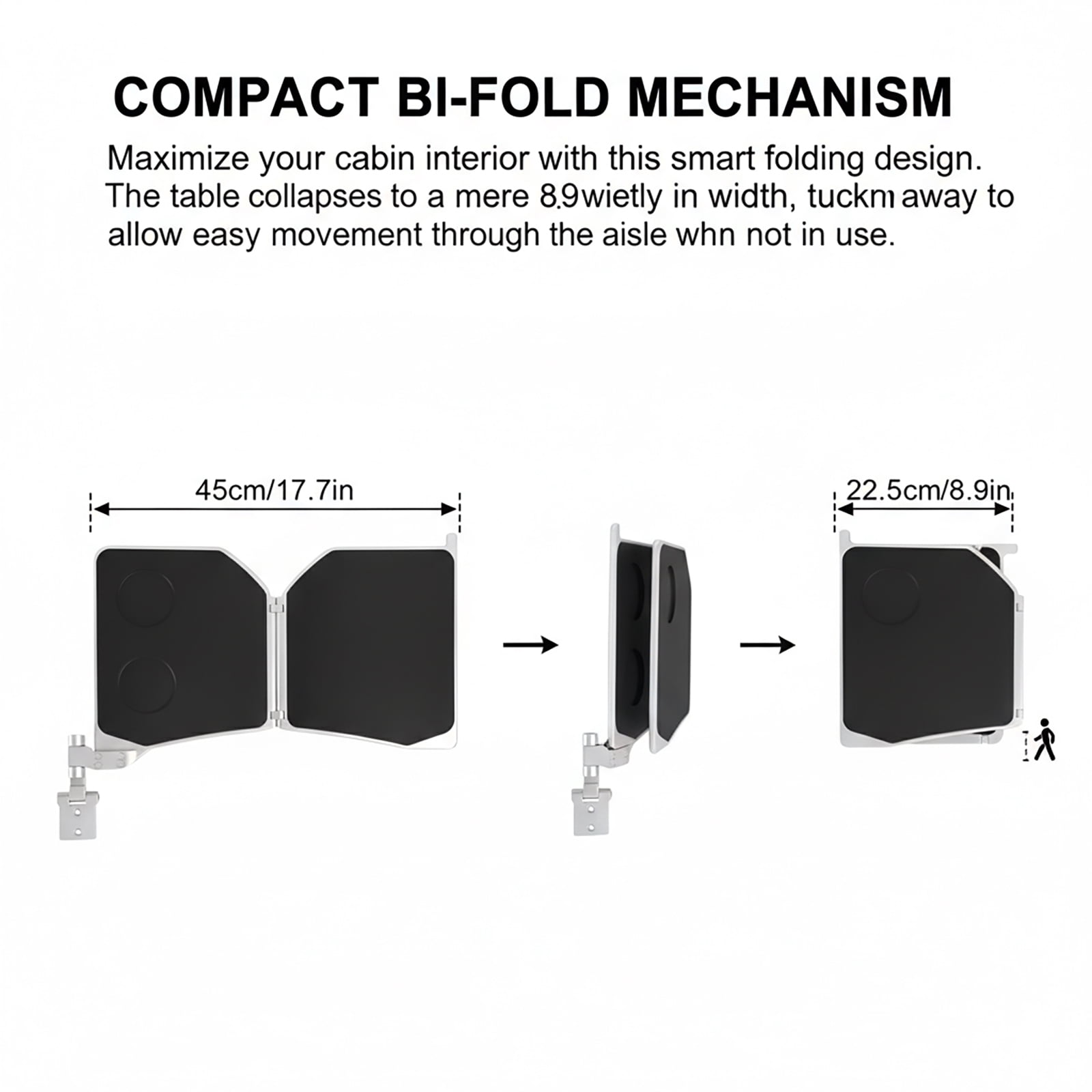 Aluminum Alloy Seat Armrest Folding Table,Left Mount Vehicle Seat Side Table,17.7 Inch Aluminum Alloy Bi-Fold Design for RV, Limo, Boat, Minibus