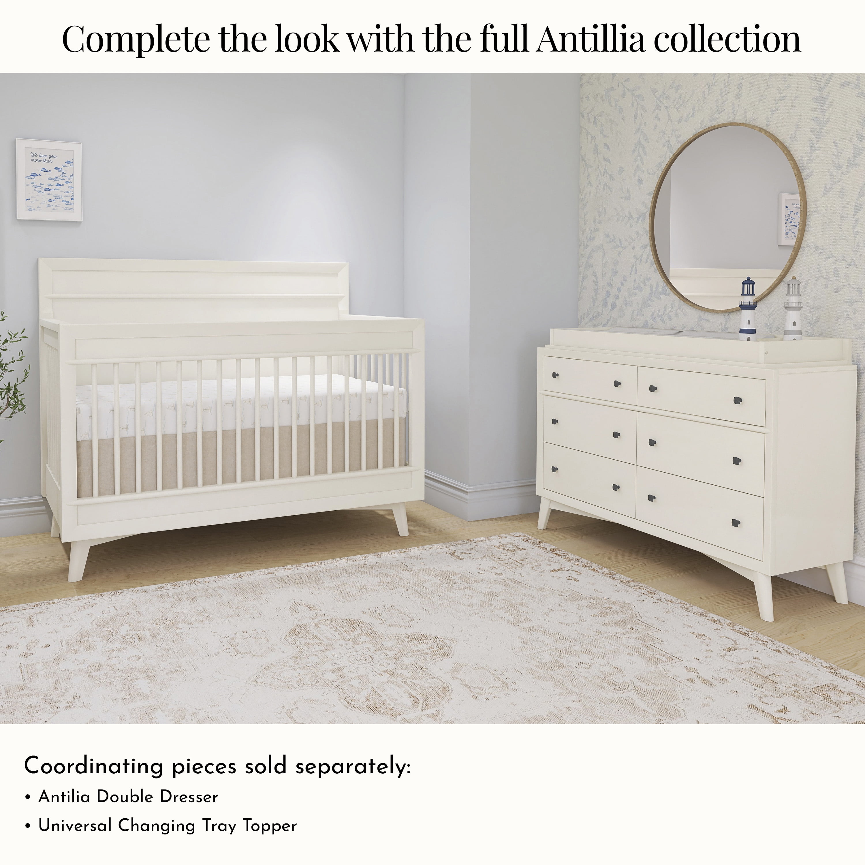 Evolur Loft Antilia Mid Century 4-in-1 Convertible Crib, Vanilla Bean