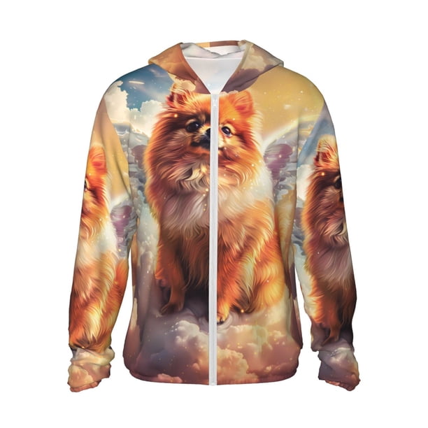 Balery Cute Cloud Pomeranian Sudadera ligera de manga larga con capucha y protección solar UPF 50+ para hombre y mujer, ideal para pesca y running-Small