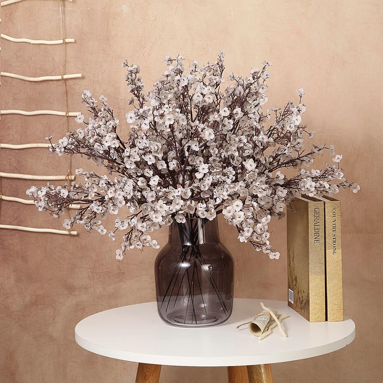 Babys Breath Fabric Cloth Artificial Flowers Fake Gypsophila Bouquet Faux Silk Floral for Bulk Real Touch Fall Flower Arrangements Kitchen Wedding Home Decor (Grey)