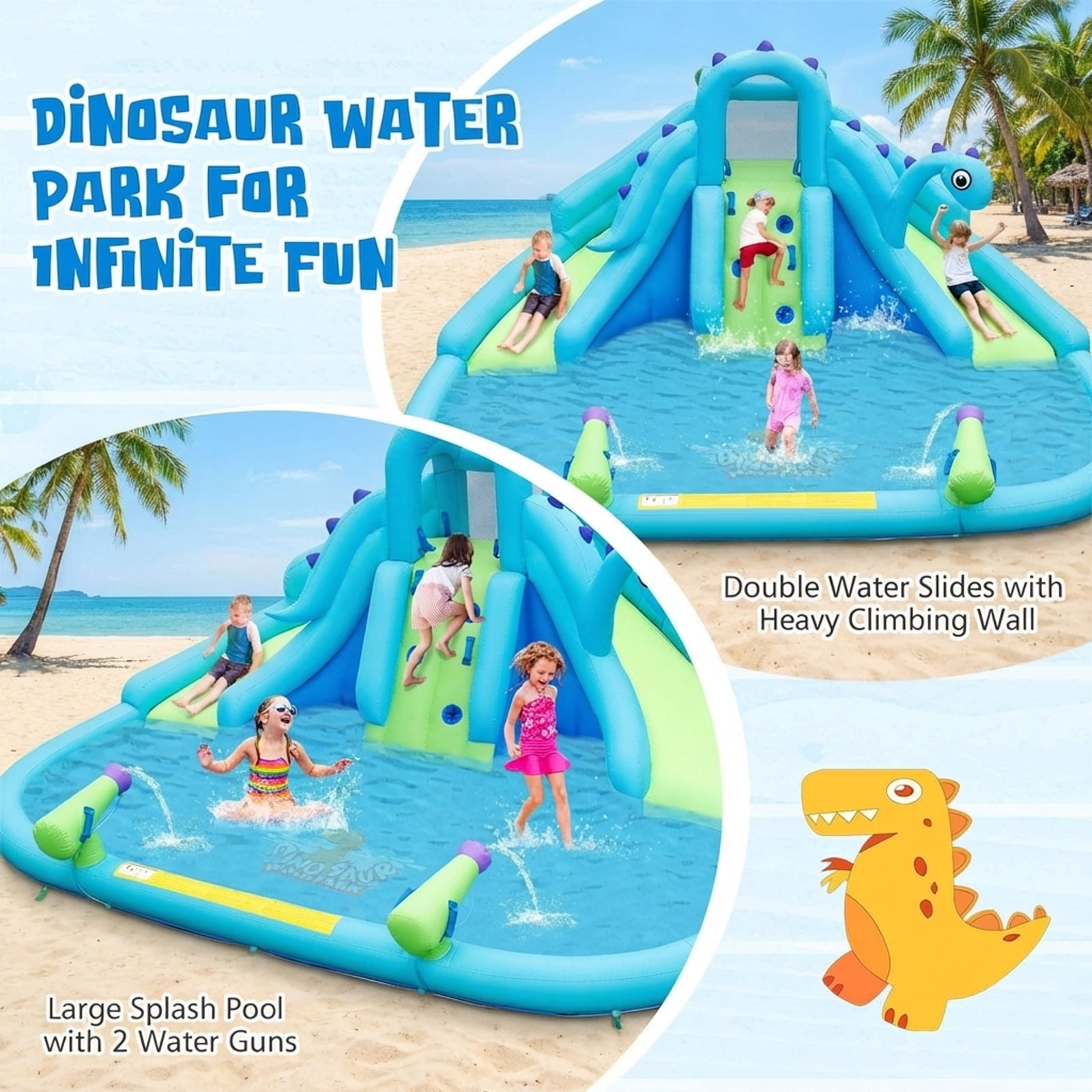 Redsmile Inflatable Water Slide with Dual Slides and Large Splash Pool and Carry Bag (with 584W Blower) - Multicolor