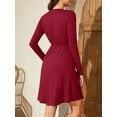 thumbnail image 6 of Fancyglim Women Dresses Long Sleeve V Neck Casual Button Fashion Fall Aline Dress with Pockets Burgundy XL, 6 of 8
