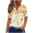 thumbnail image 2 of Floral Tshirts Shirts for Women Womens Summer Tops Dressy Trendy Henley V-Neck Button Shirts Short Sleeve Holiday Floral Print Loose Comfy Tunics Multicolor XXL, 2 of 5