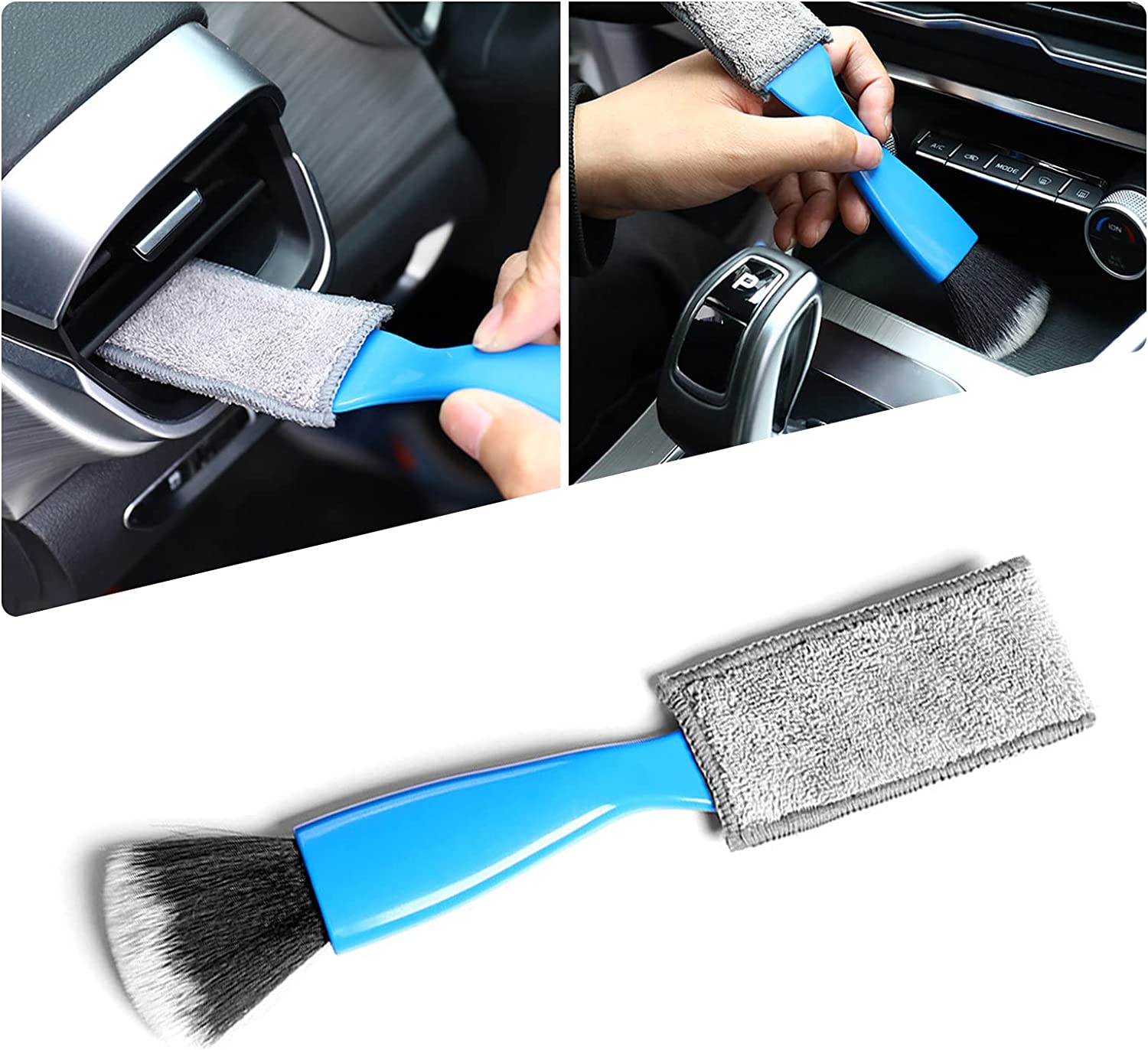 PC Double Head Brush for Car Clean, Soft Nylon Hair and Coral Fleece Car  Brushes for Detailing Interior, Portable Dust Brush for House, Car Air  Vents Crevice, Office (Blue)