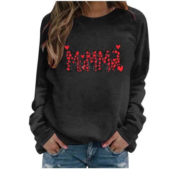 Sexlip Womens Long Sleeve Sweatshirt Rihanna Letter Print Design Soft Fabric Comfortable Silhouette for Casual Wear Black S