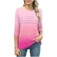 thumbnail image 4 of JURANMO 3/4 Length Sleeve Womens Tops Summer Round Neck Tunic Tops Dressy Casual Pleated Shirts Fashion Gradient Print Blouse Clearance Sales Today Sales Prime Hot Pink XXL, 4 of 7