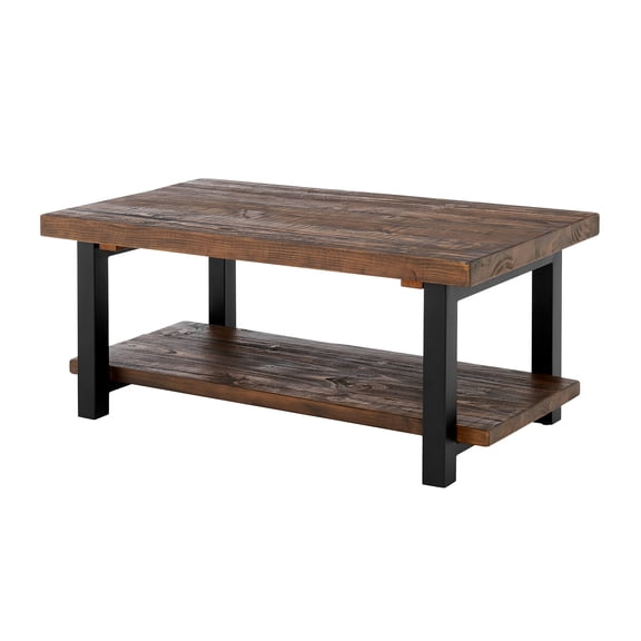 Alaterre Furniture Pomona 42 in. Solid Pine Wood and Metal Coffee Table, Rustic Natural
