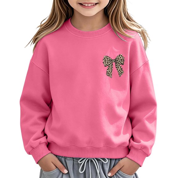 Girls Sweatshirt Girls Leopard Print Bow/Heart Graphic Pullover Tops Casaul Fall Sweatshirt Size 9-10 Years