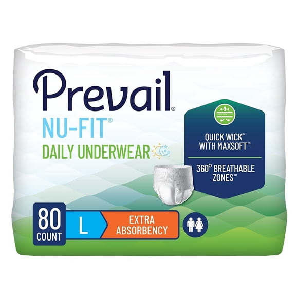 Prevail Nu-Fit Adult Protective Underwear, Large (44-58"), Heavy Absorbency, Pull-On Disposable Incontinence Briefs, 20 Count
